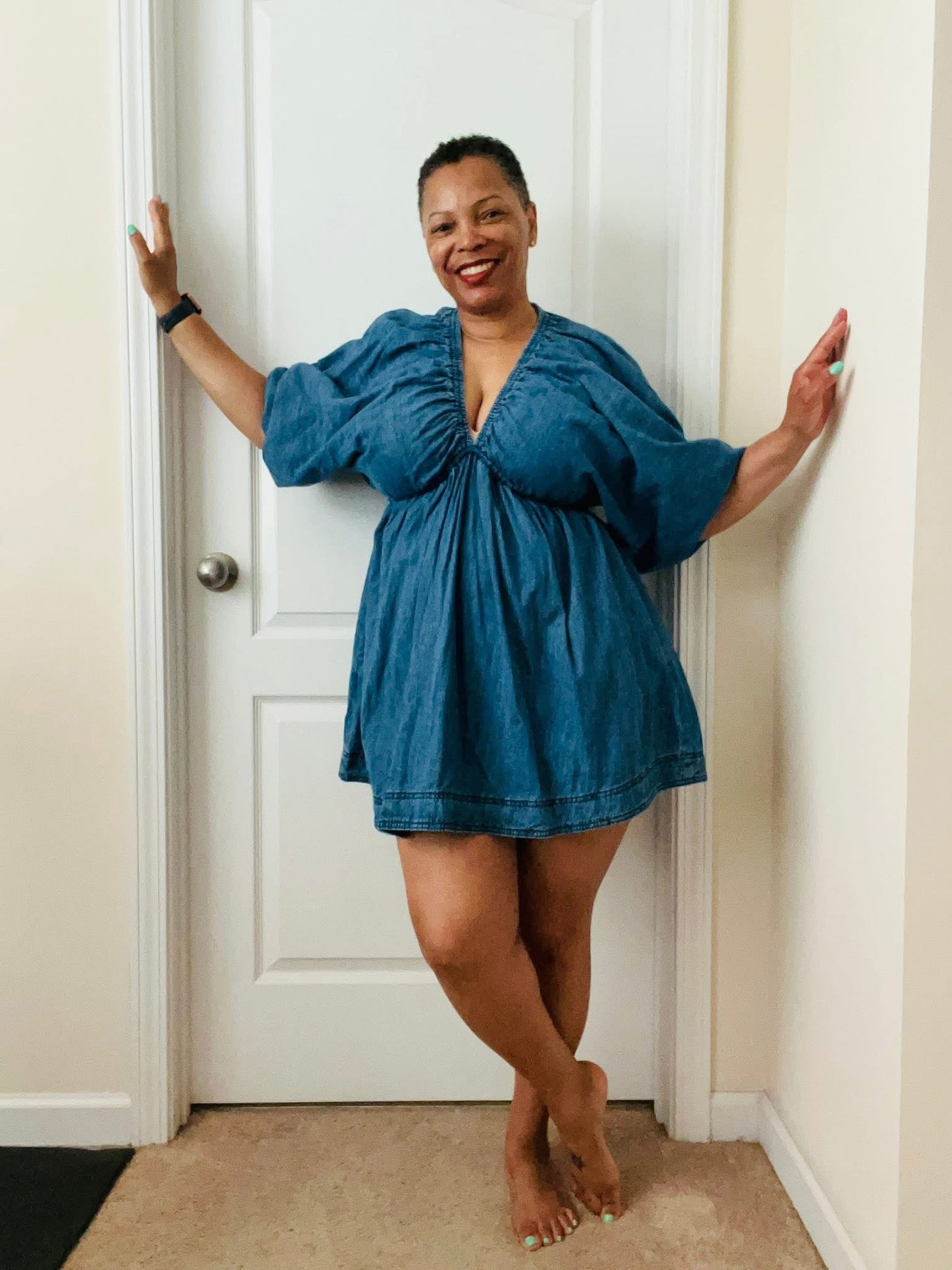 PUFF SLEEVE DENIM DRESS