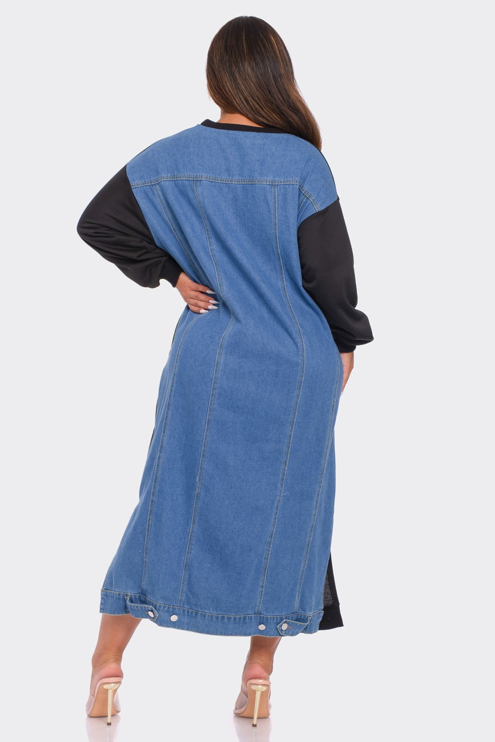 HALF DENIM SWEATSHIRT MAXI DRESS