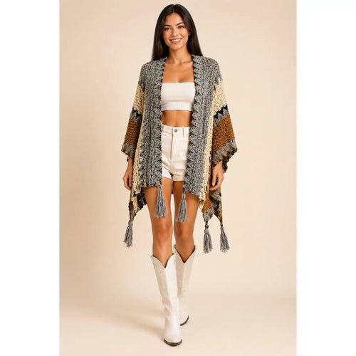 BOHO MULTICOLOR PONCHO CARDIGAN