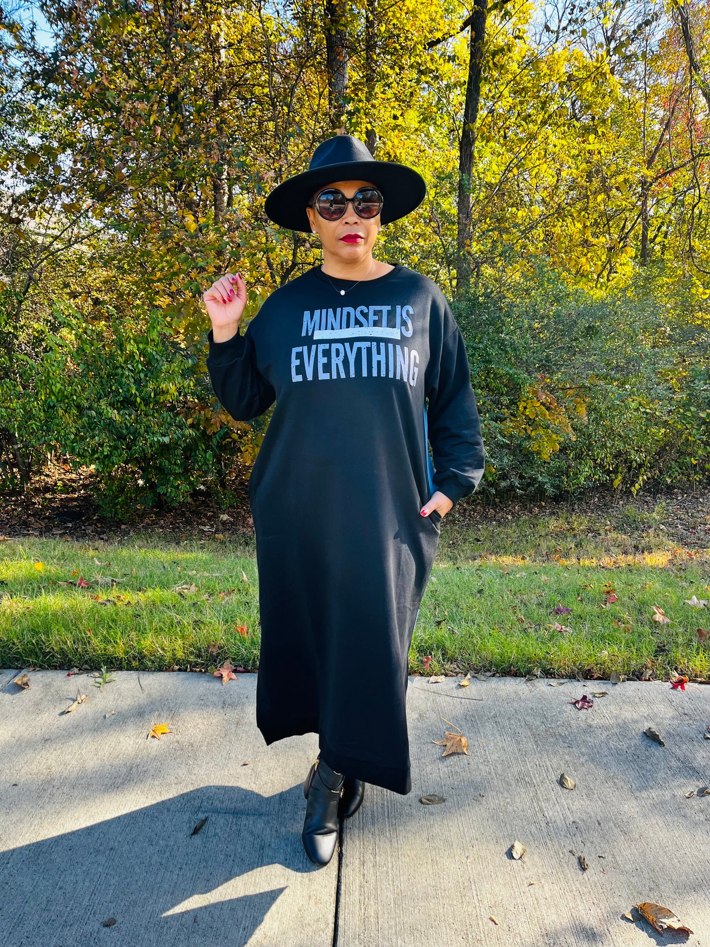 HALF DENIM SWEATSHIRT MAXI DRESS