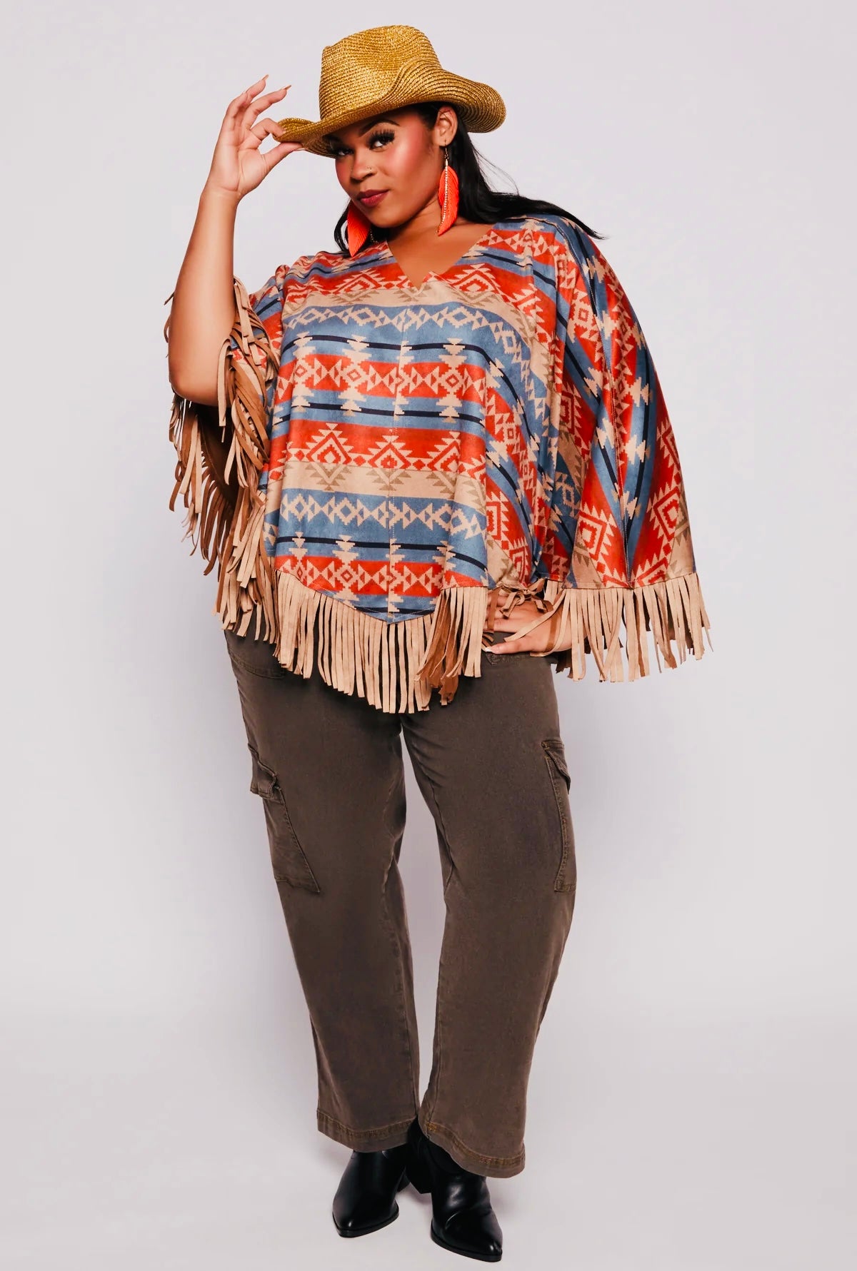 TRIBAL FRINGE TRIM PONCHO