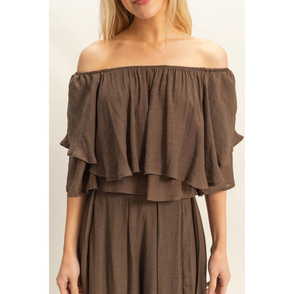 OFF THE SHOULDER BLOUSE AND PANTS SET
