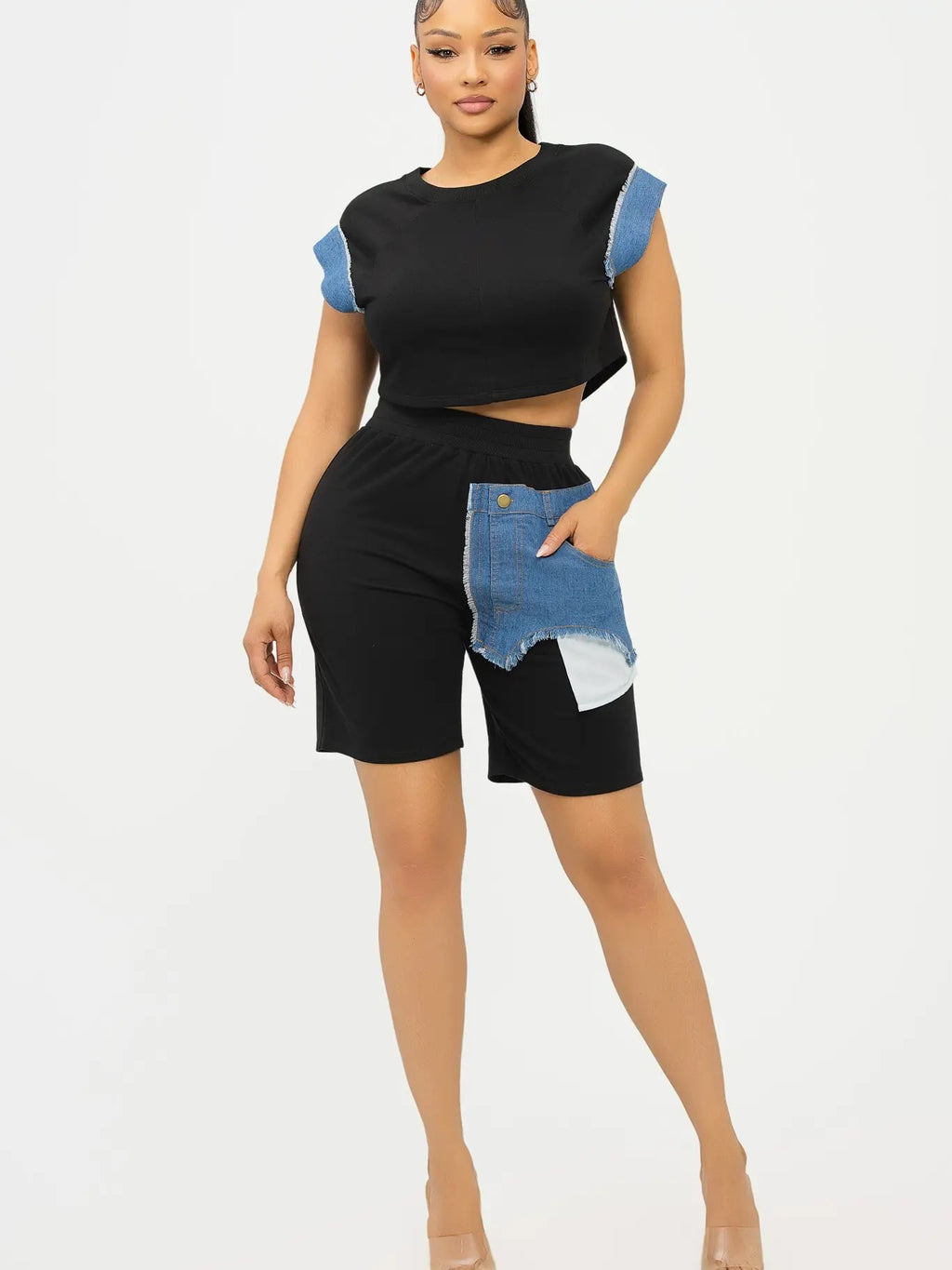 COLOR BLOCK DEMIN BIKER SET