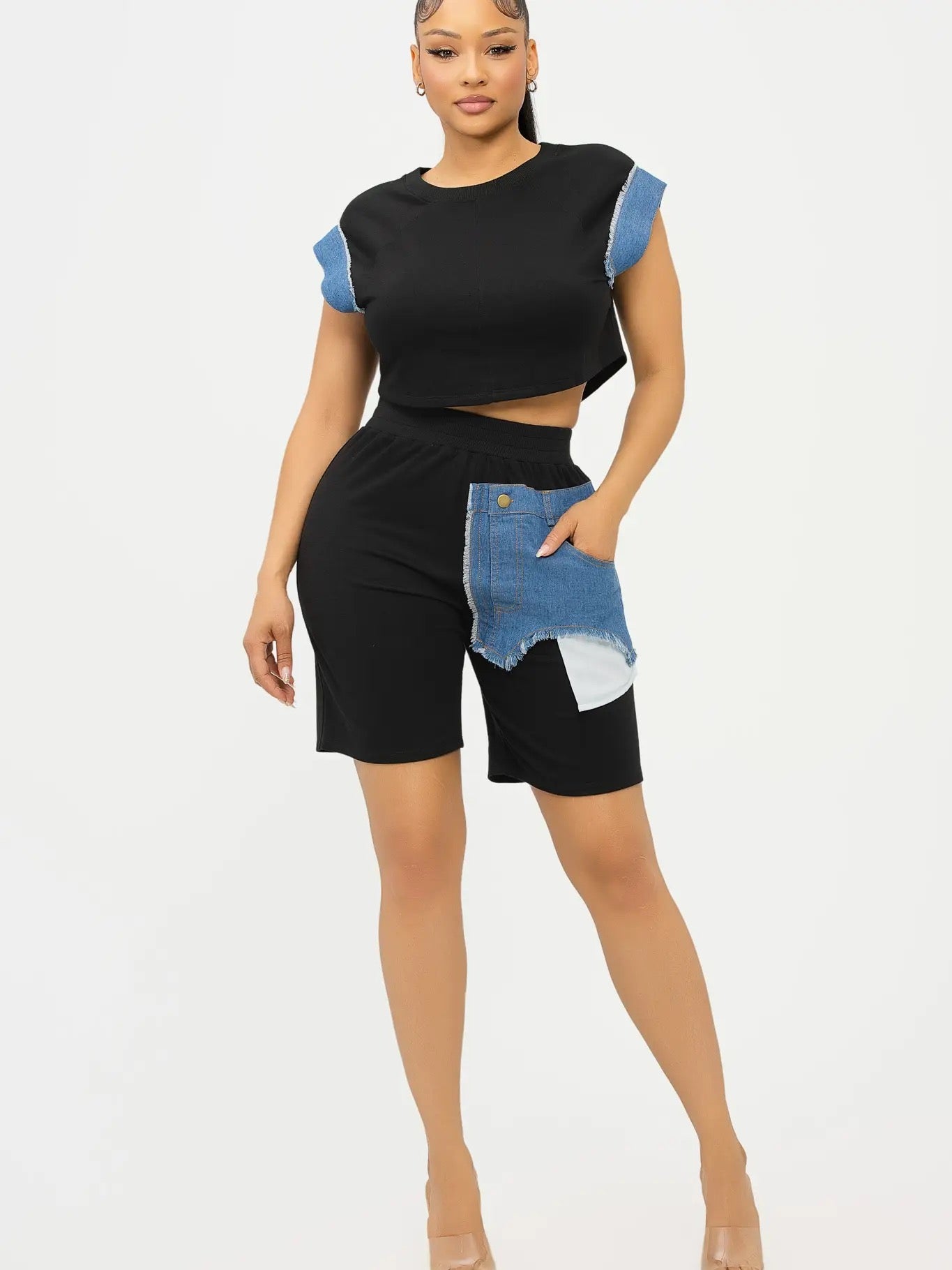 COLOR BLOCK DEMIN BIKER SET