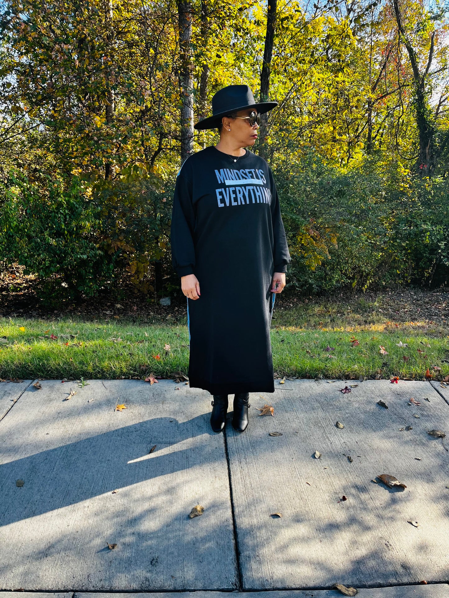 HALF DENIM SWEATSHIRT MAXI DRESS