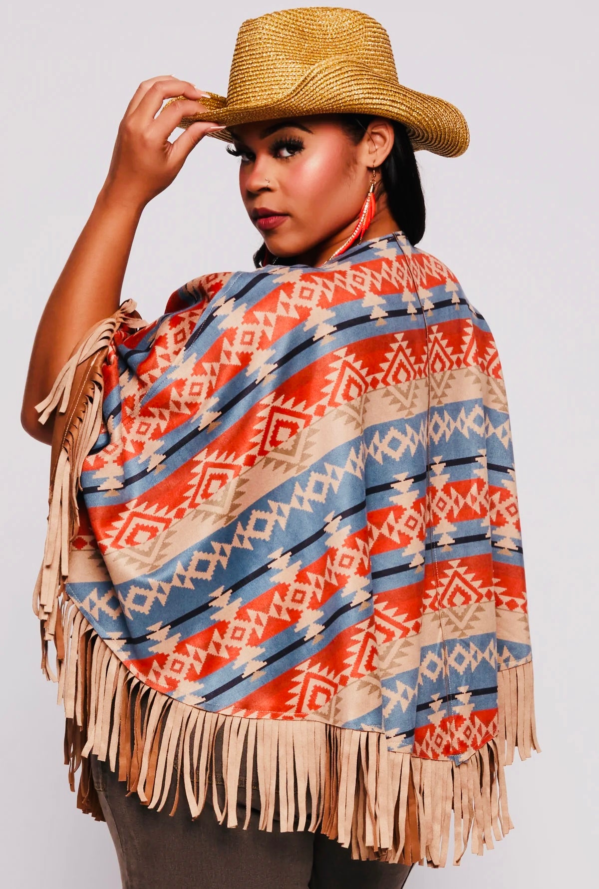 TRIBAL FRINGE TRIM PONCHO